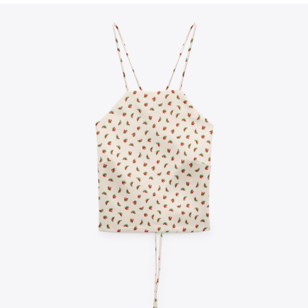 🍉 Zara Watermelon Print Tie Back Top